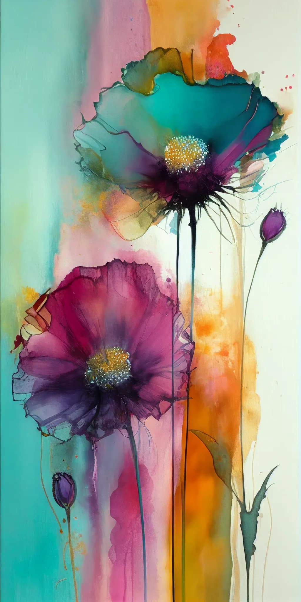 Whimsical Blooms: A Vibrant Dance of Color and Form in Abstract Floral Art