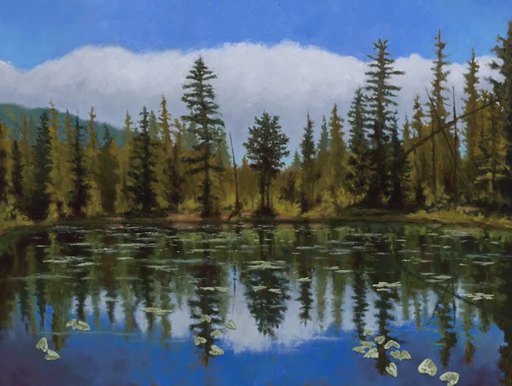 Serenity Reflected: A Tranquil Dance of Trees and Water Under the Sky