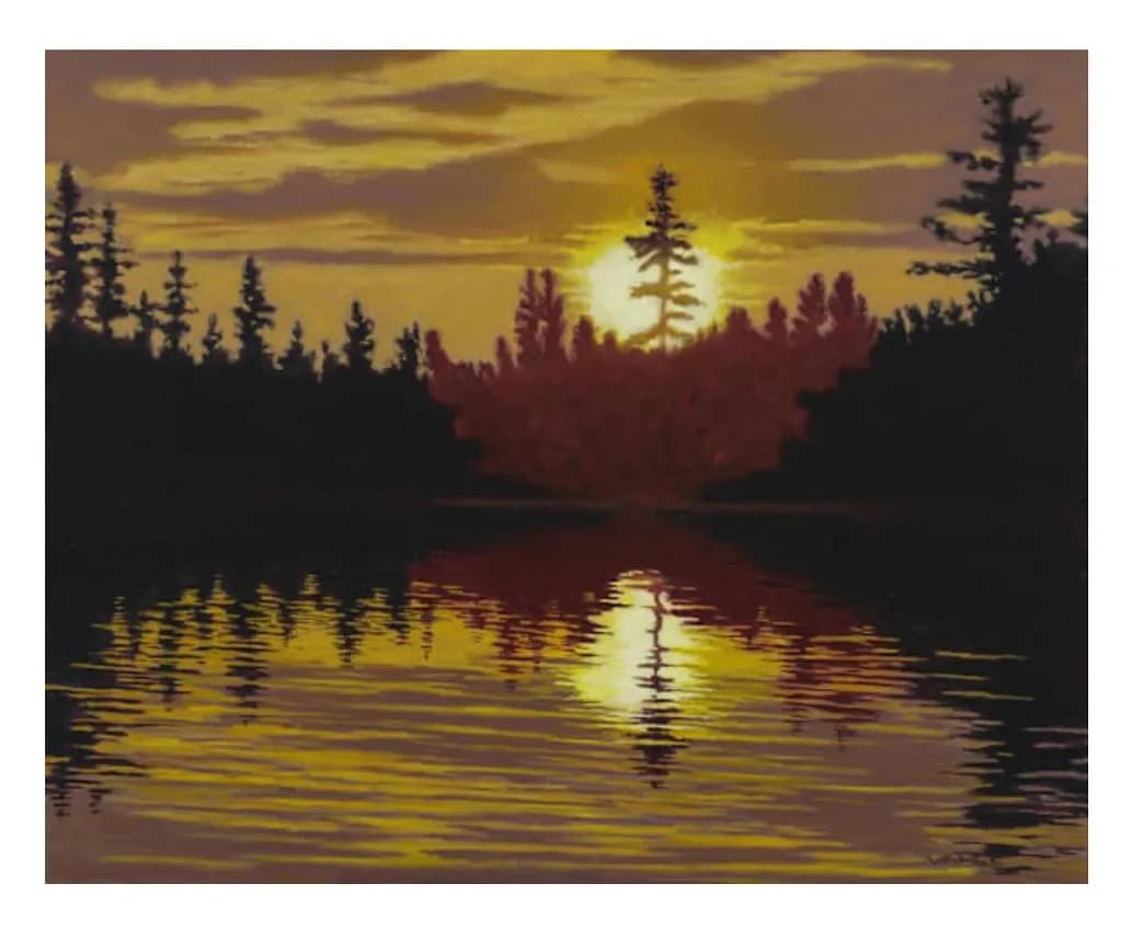 Serene Sunset Reflections: A Tranquil Landscape of Water and Trees