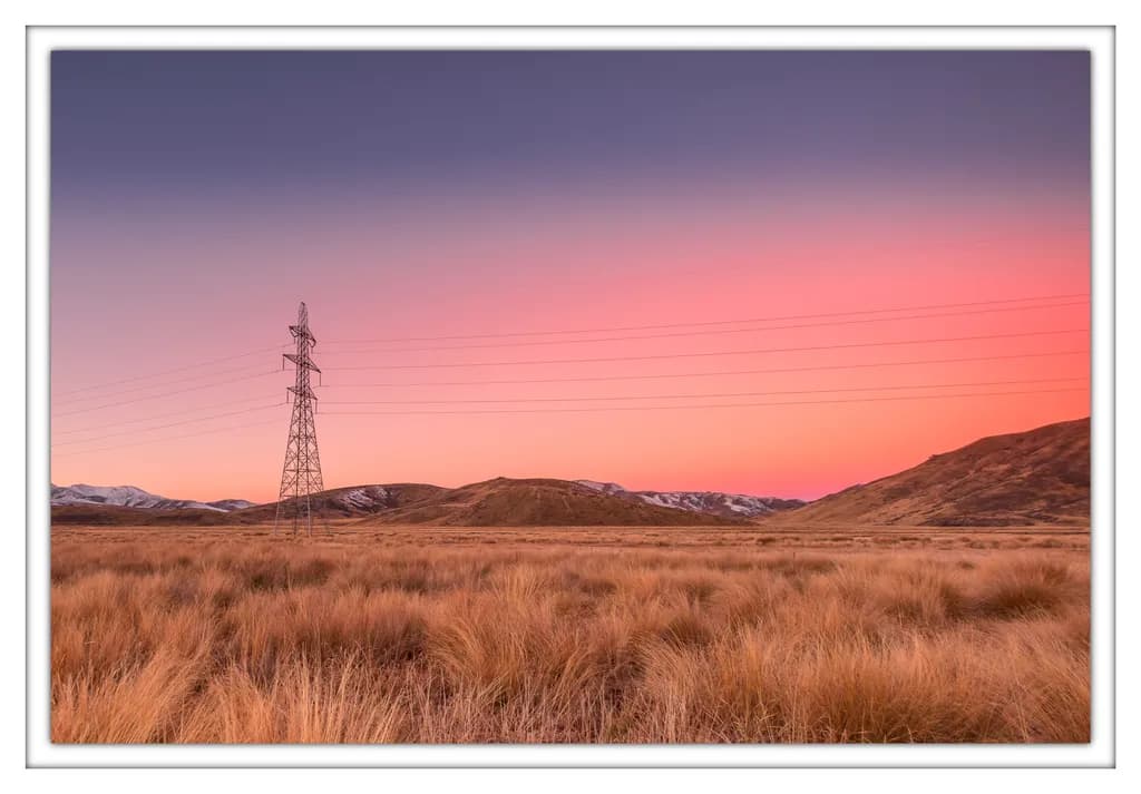 Grassland Sunset with Power Lines