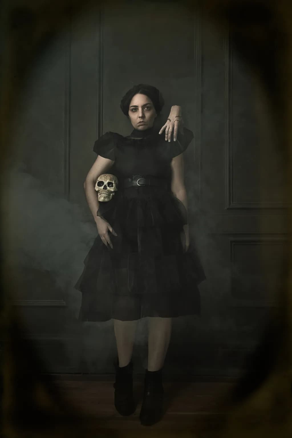 Whispers of Mortality: A Dance with Shadows and Skulls