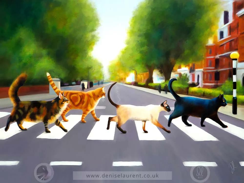 Abbey Road Cats – Beatles-Inspired Cat Art Framed Canvas Print