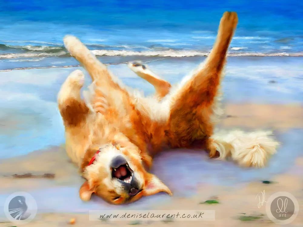 Life’s A Beach – Golden Retriever at the Seaside Framed Canvas Print