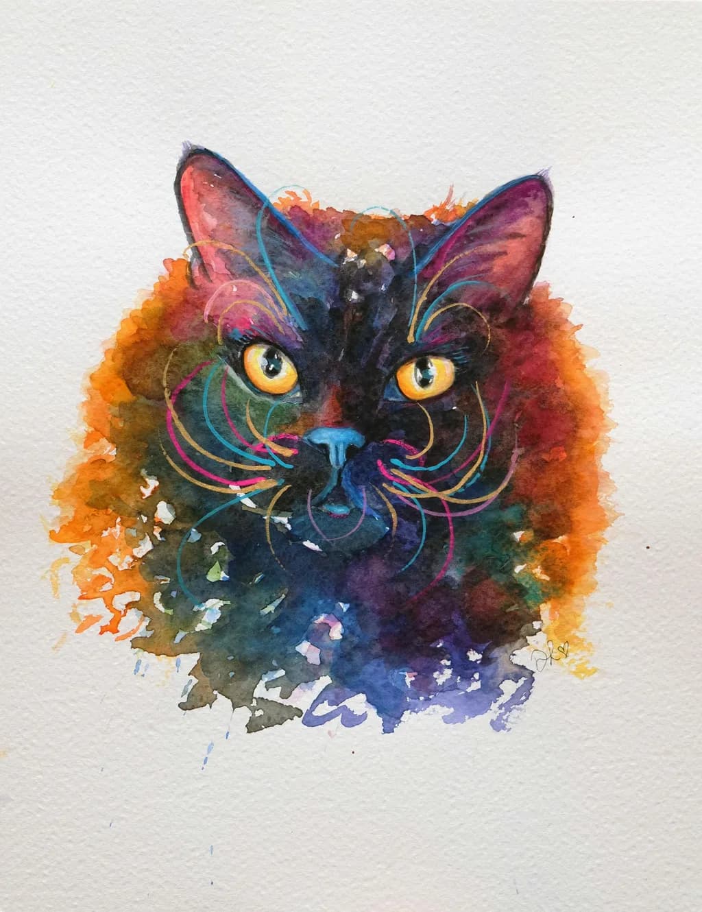 Midnight – Black Cat Watercolour Painting