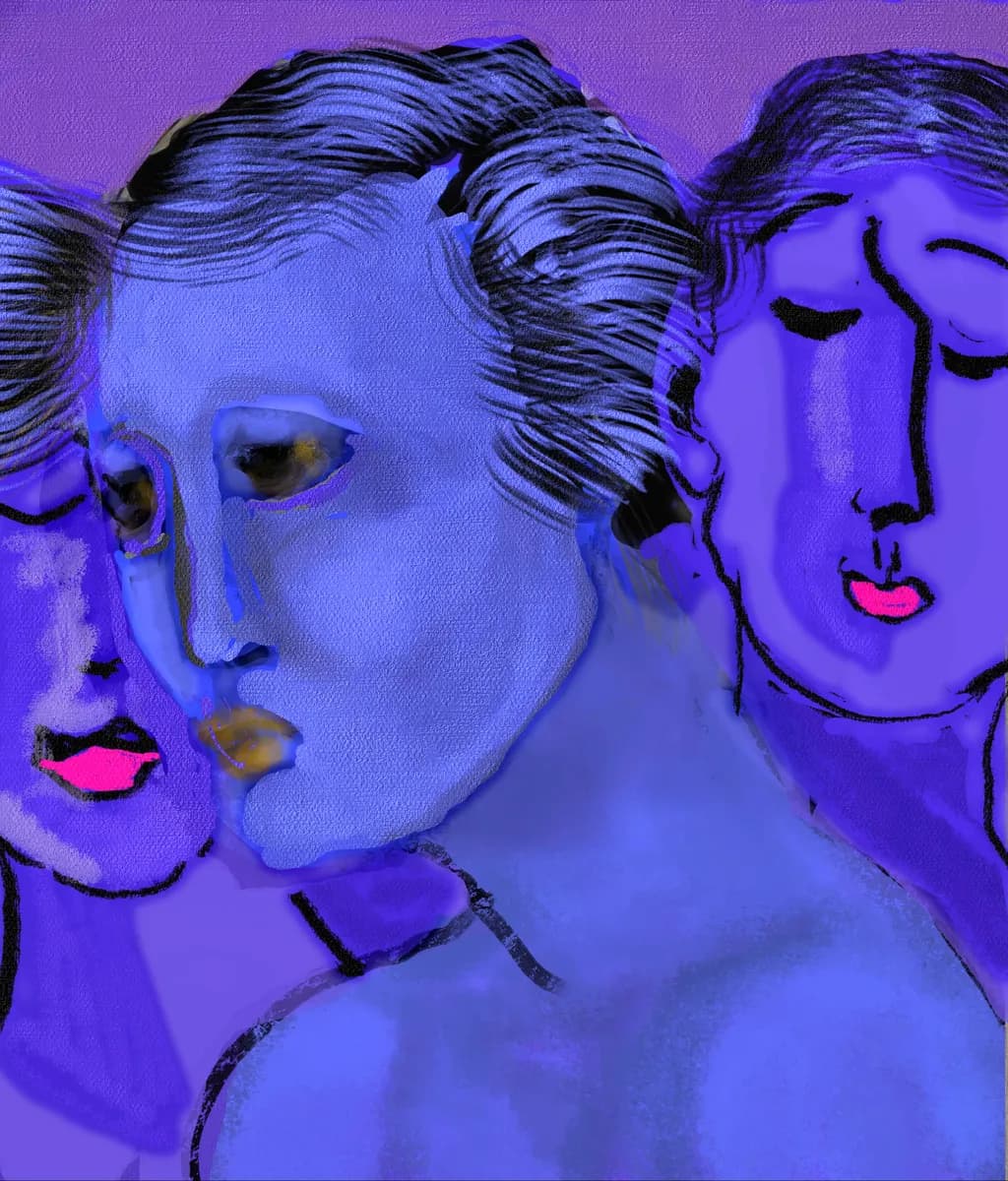 Whispers of Emotion: An Abstract Portrait in Blue Hues