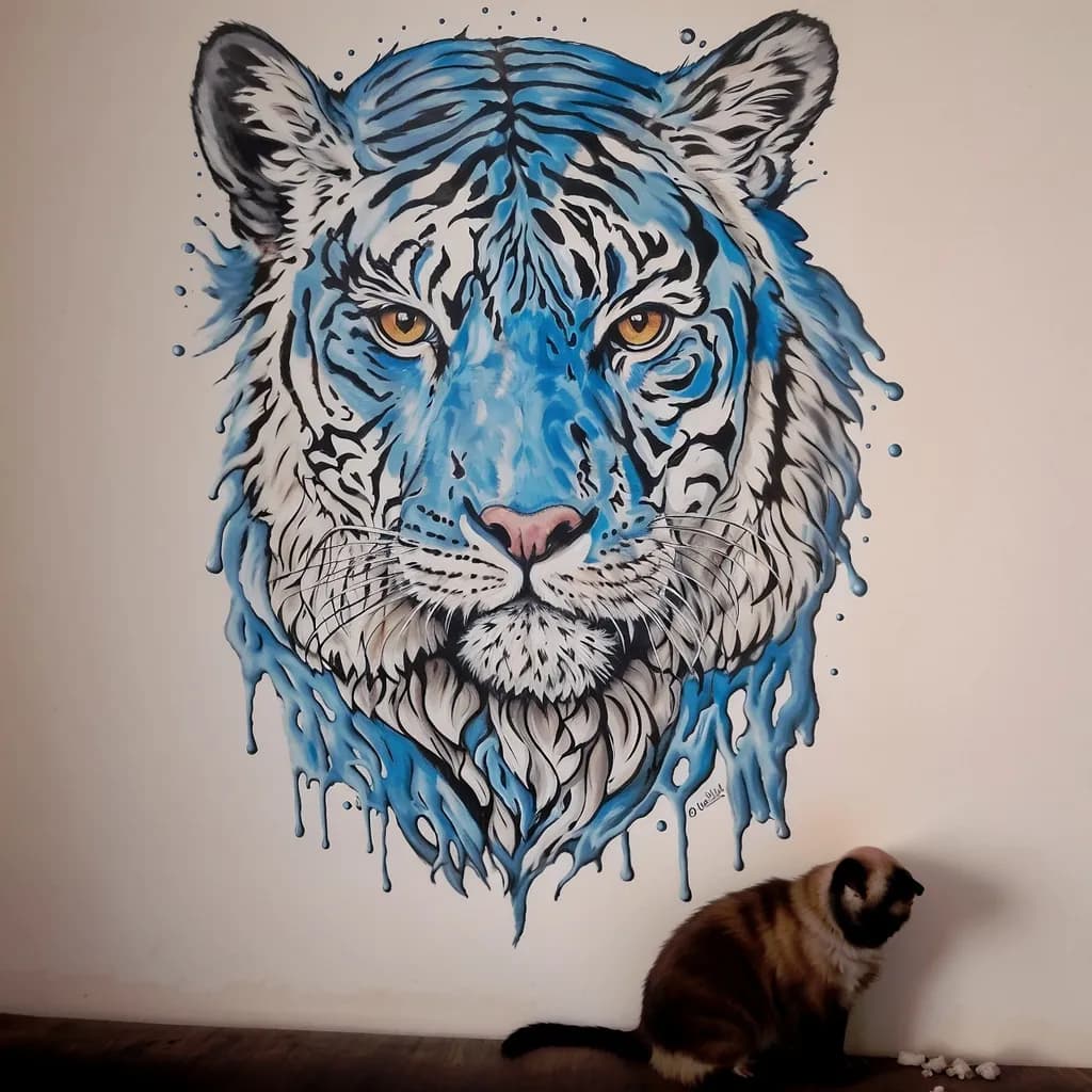 Majestic Blue Tiger: A Stunning Wall Mural Capturing Nature's Power and Beauty