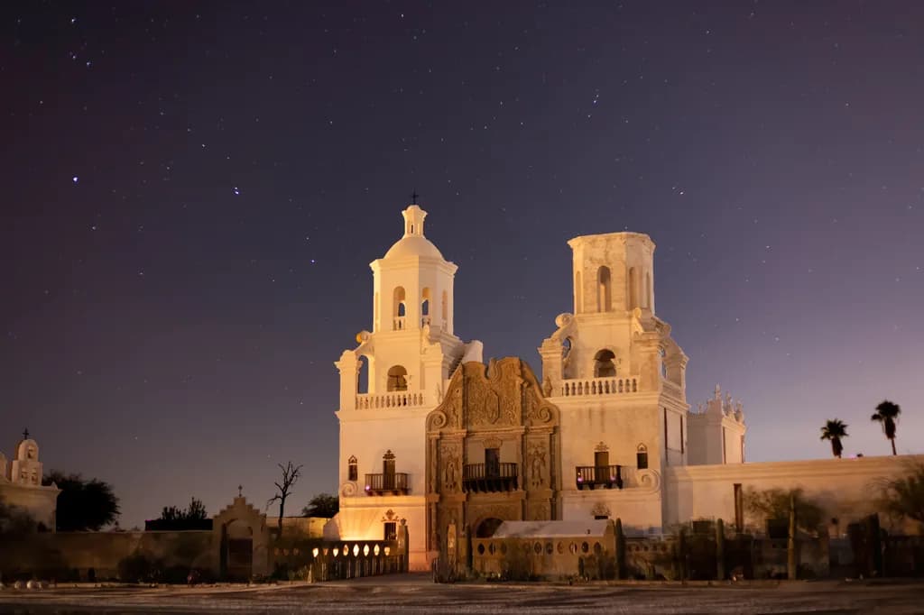 Serenity Under the Stars: A Historic Architectural Landscape at Night