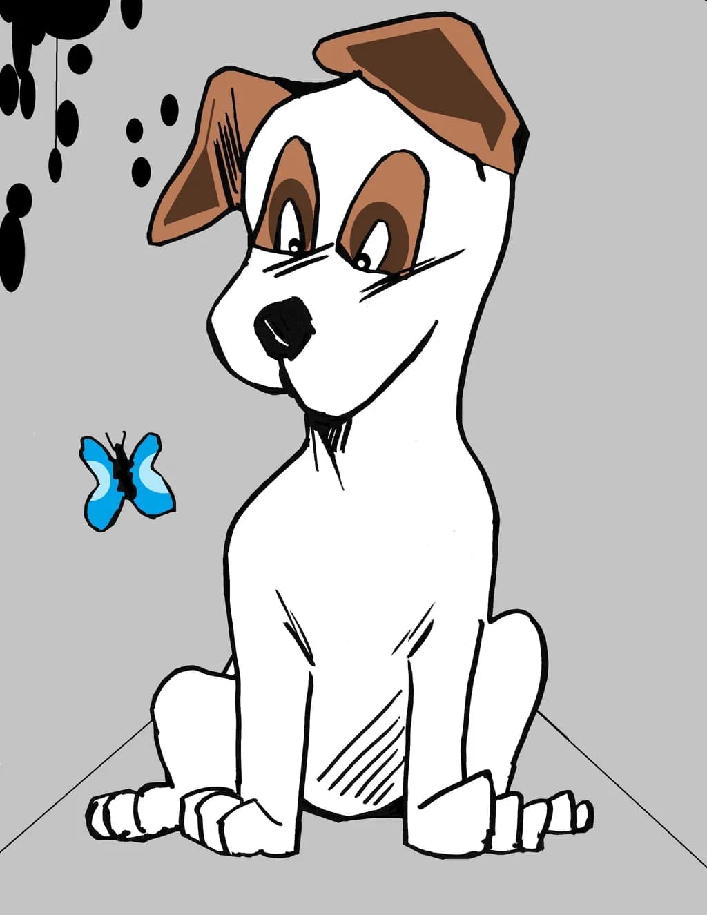 Whimsical Encounter: A Playful Pup and a Delicate Butterfly