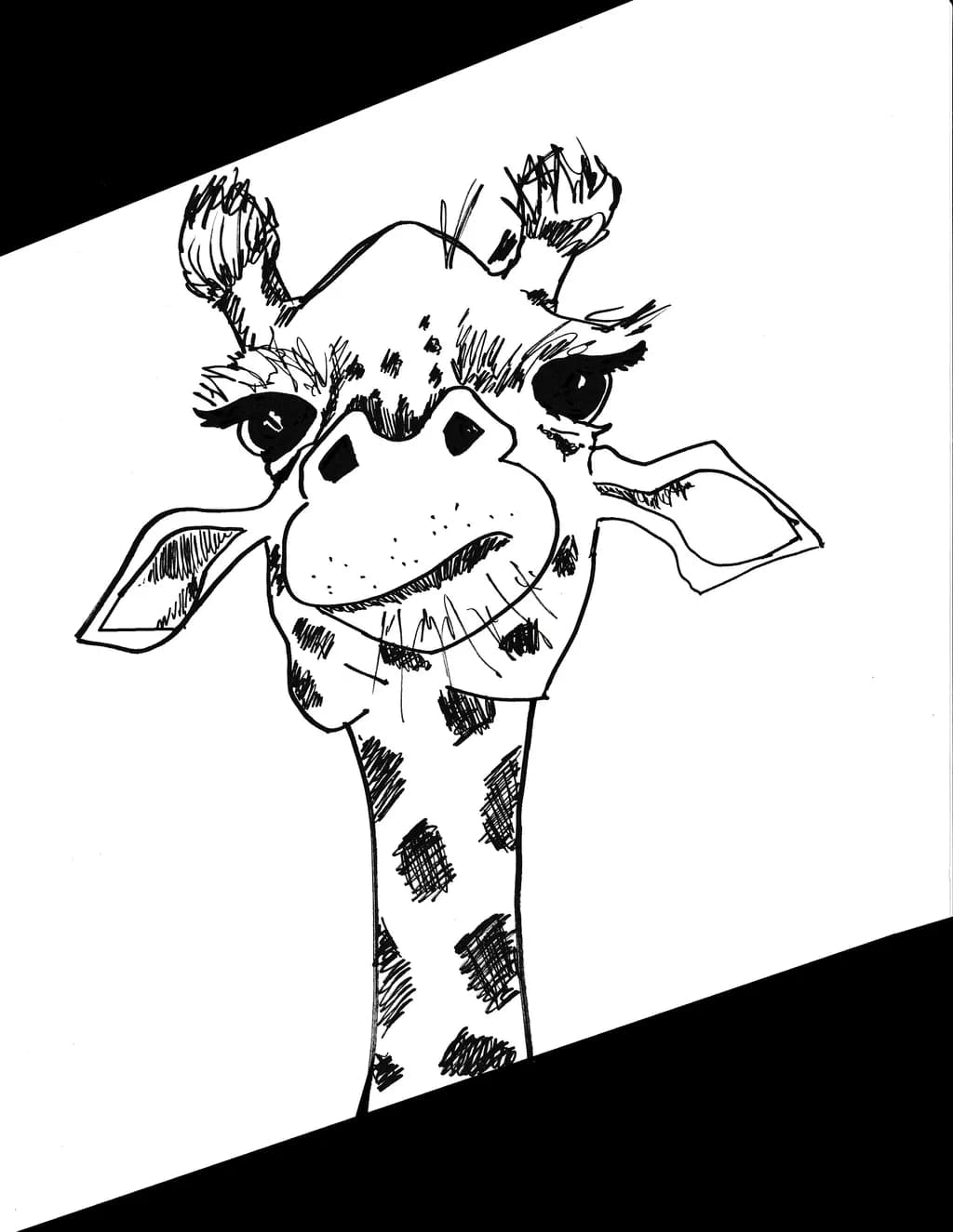 Whimsical Giraffe: A Playful Portrait in Ink