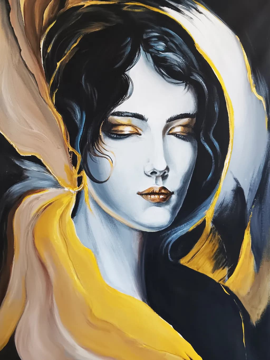 Ethereal Elegance: A Portrait of Grace and Mystery in Gold and Black