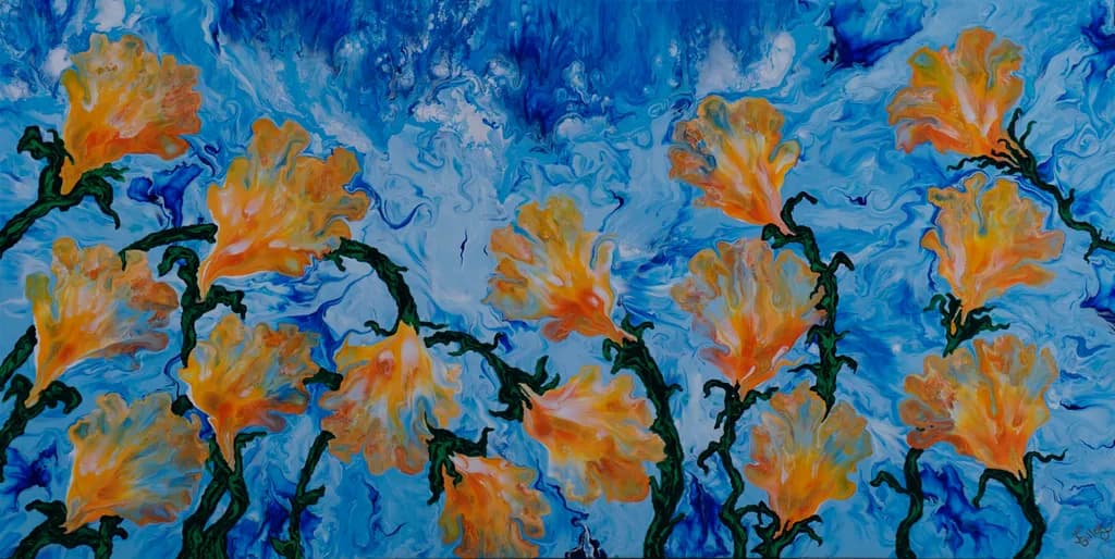 Orange Flowers on Blue