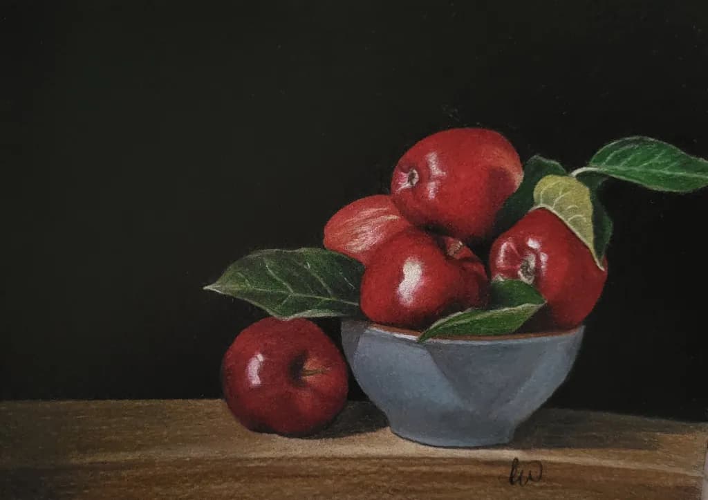 Harvested Whimsy: A Still Life of Ontario's Red Apples in Colored Pencil Artistry