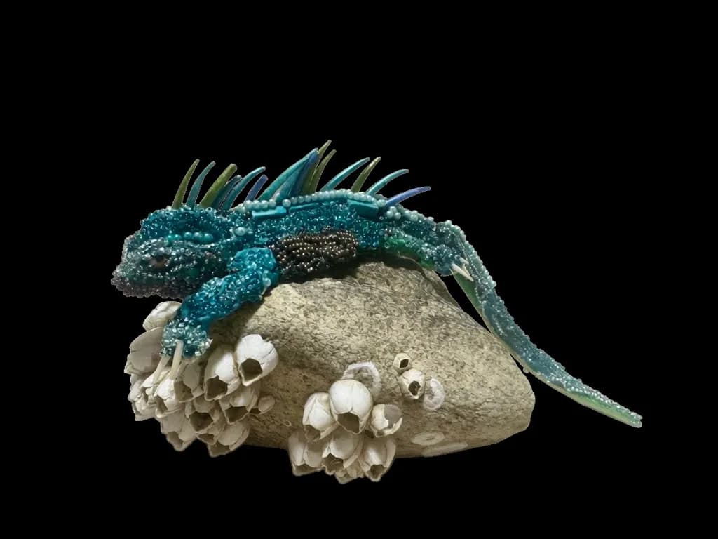 Beaded Iguana on Coral