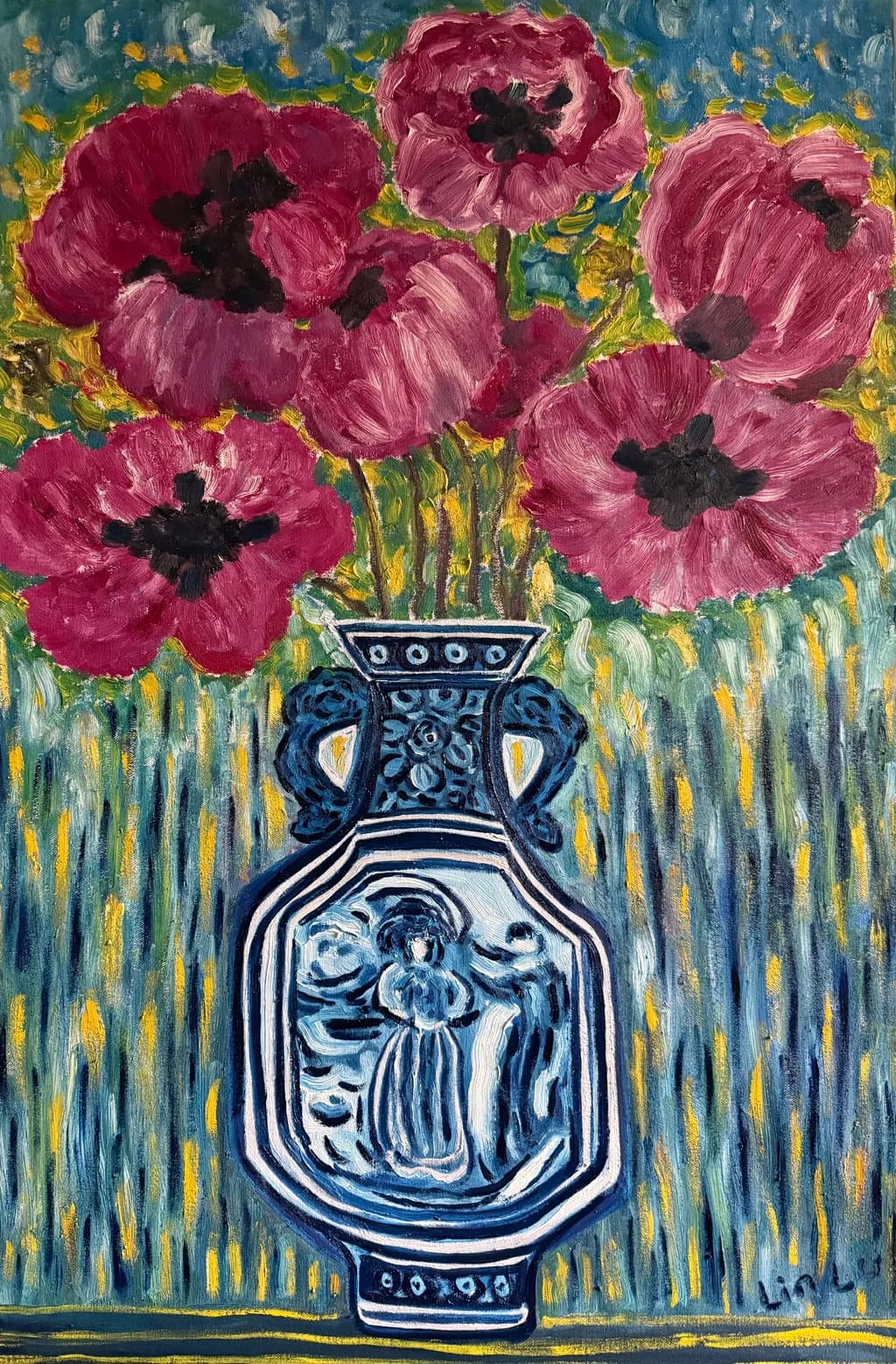 Crimson Reverie in Blue Vase
