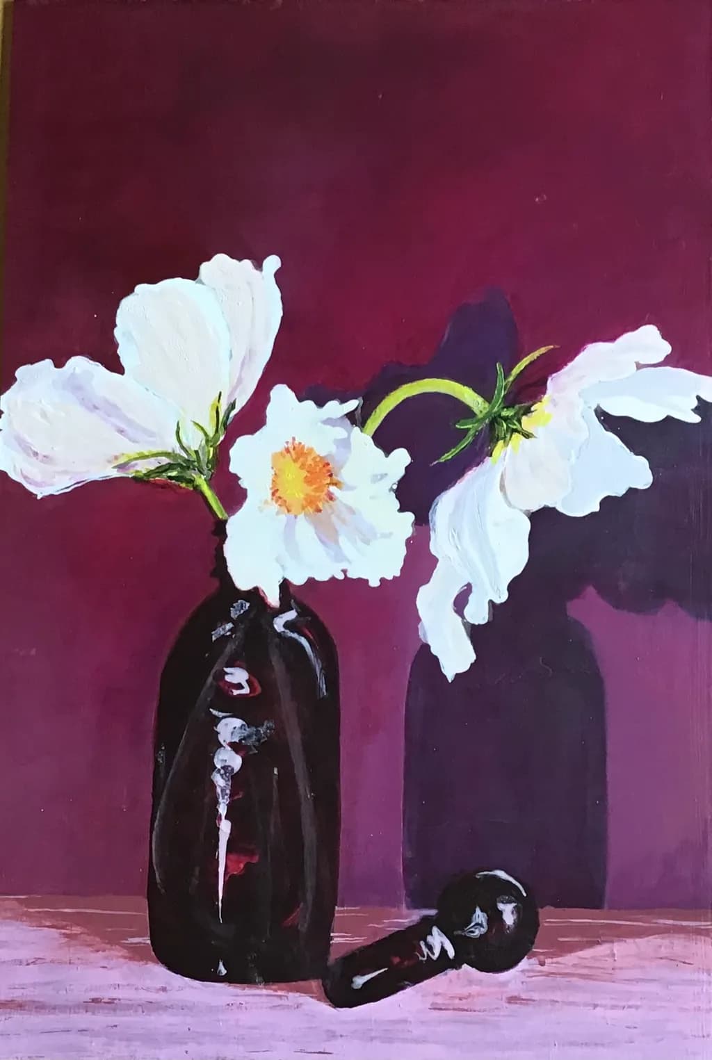 White Blossoms on Burgundy