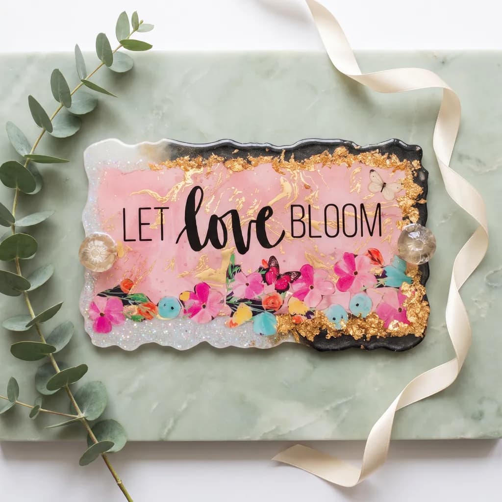 Let Love Bloom Resin Floral Plaque