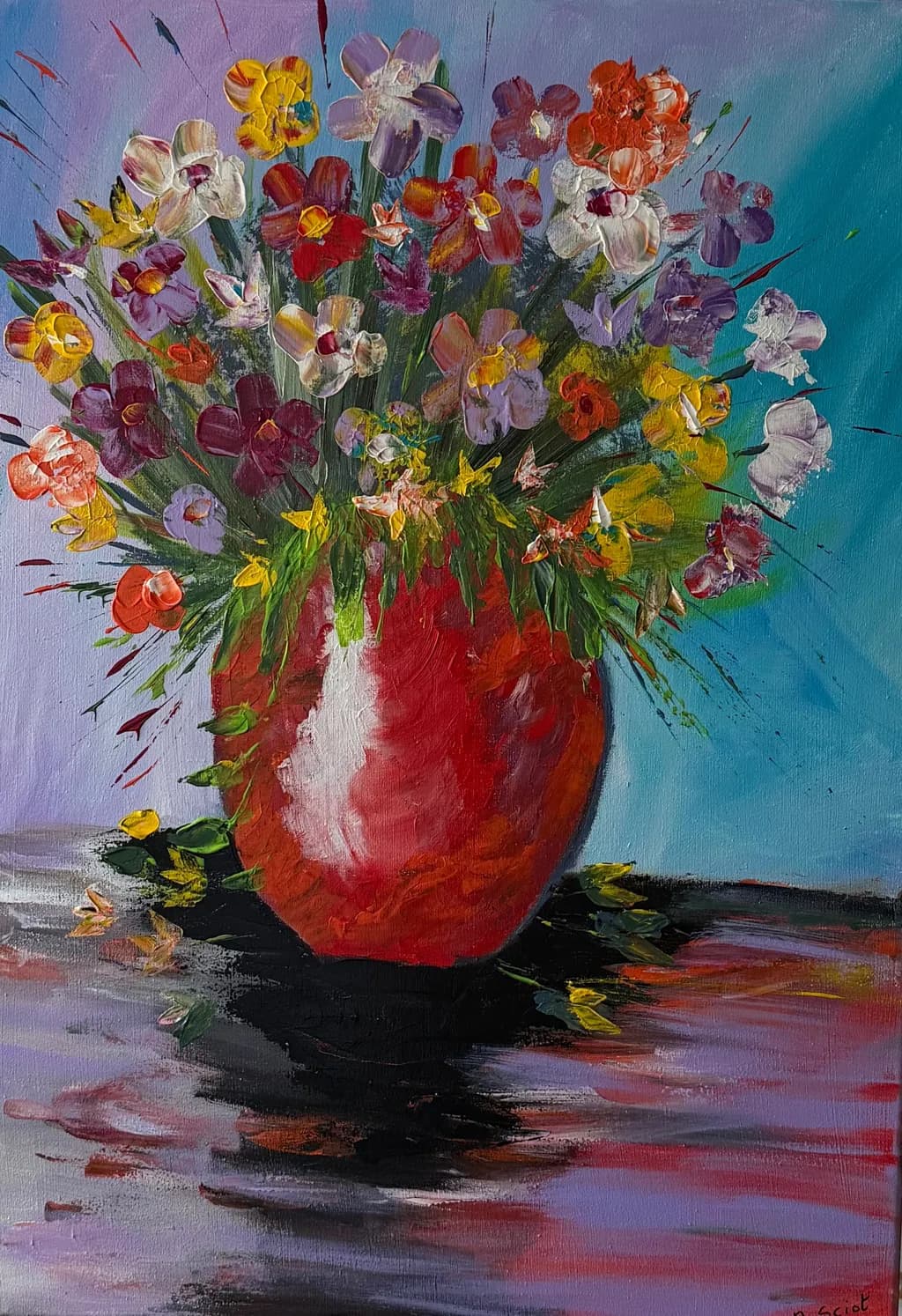 Red Vase with Flowers