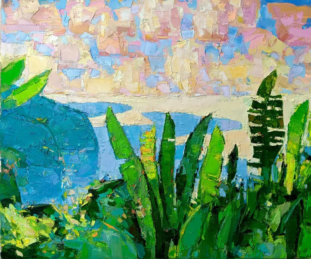 Landscape with banana leaves