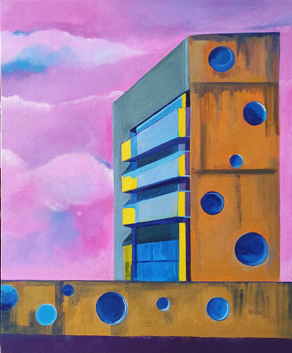 Urban Dreamscape: A Vibrant Exploration of Modern Architecture Against a Pink Sky