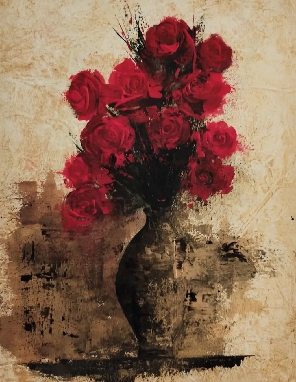 Crimson Roses in Vase