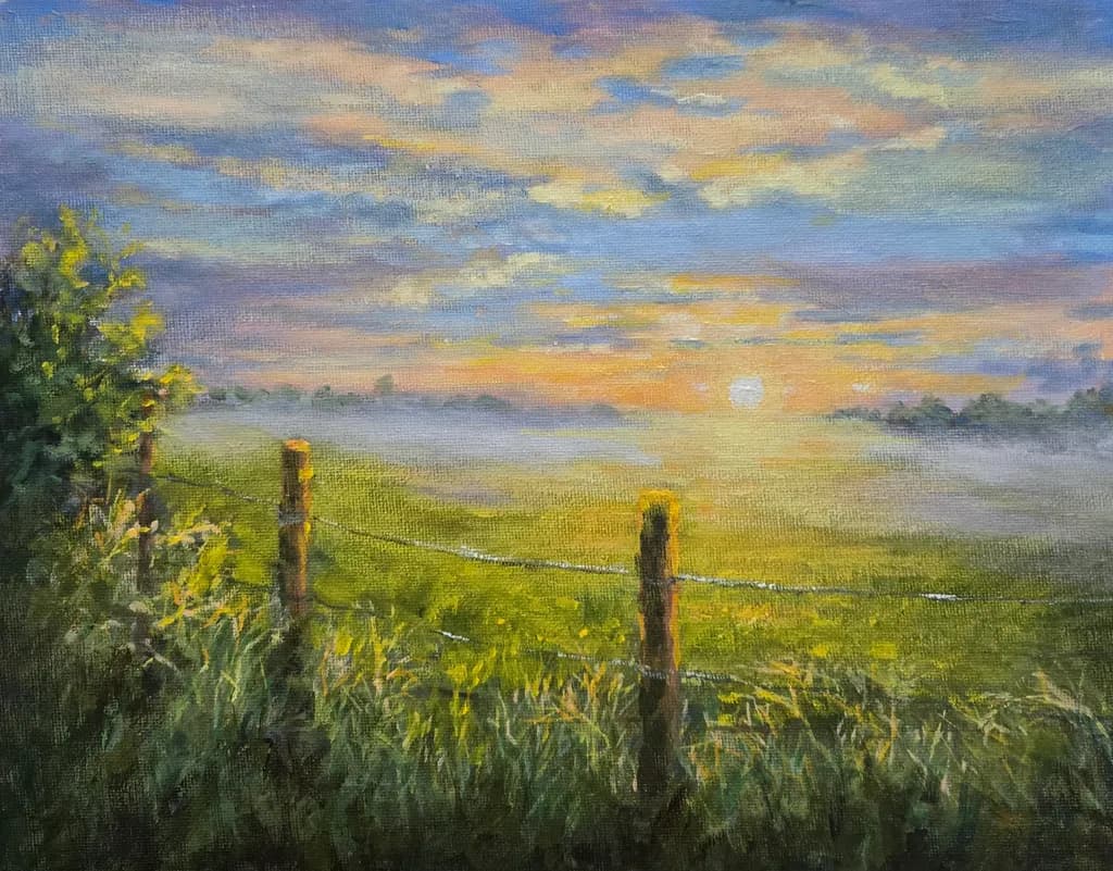 Sunrise Over Fence Field