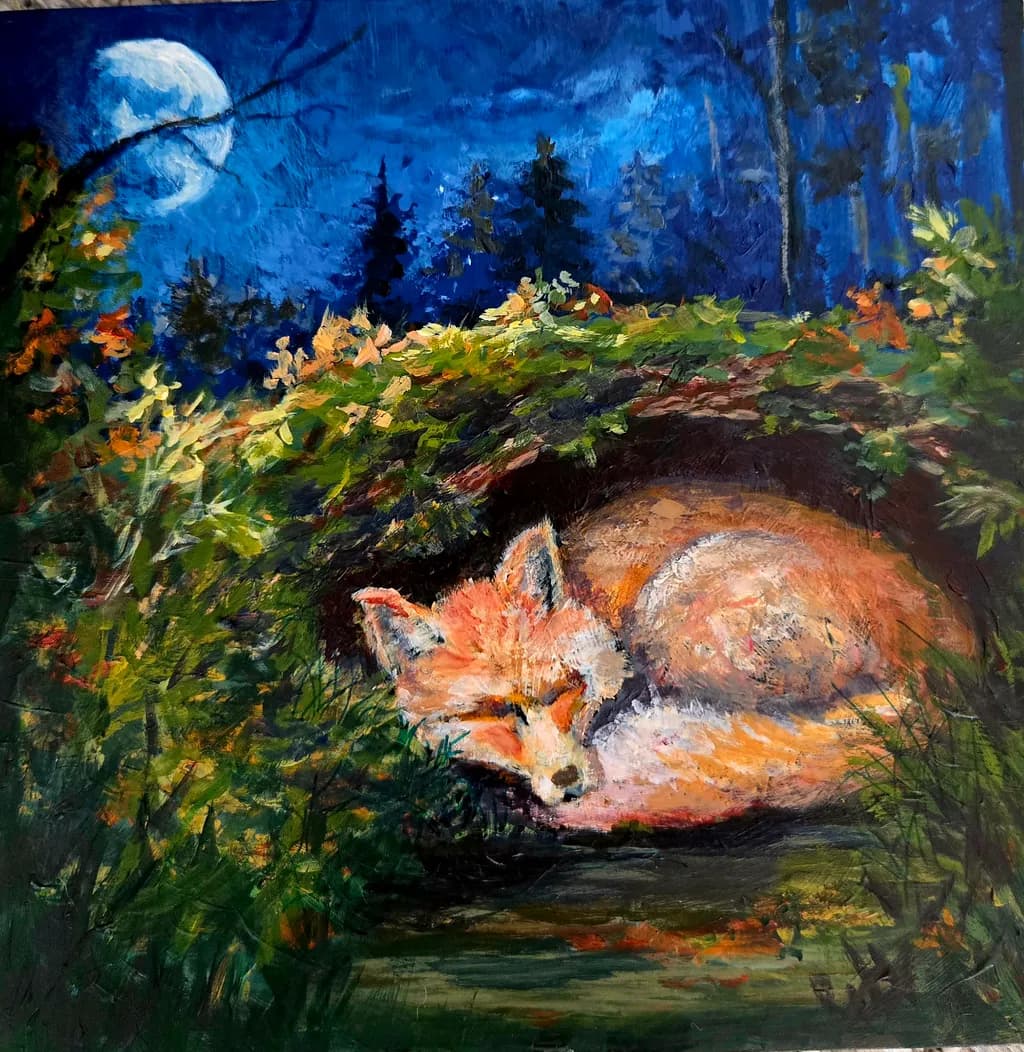 Sleeping Fox in Forest Night