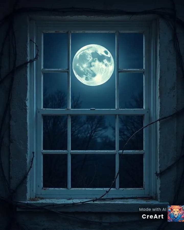 Moonlit Reverie: A Serene View Through the Window of Night