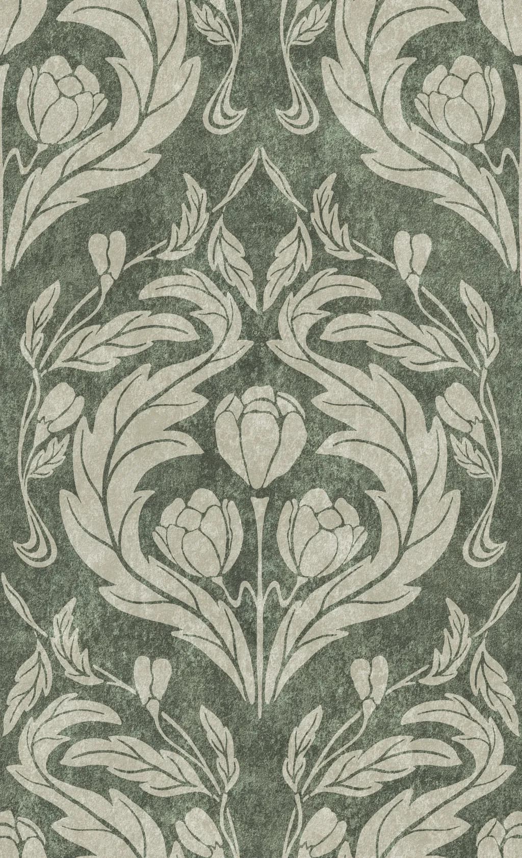 Whispers of Nature: Elegant Floral Motif on Verdant Canvas