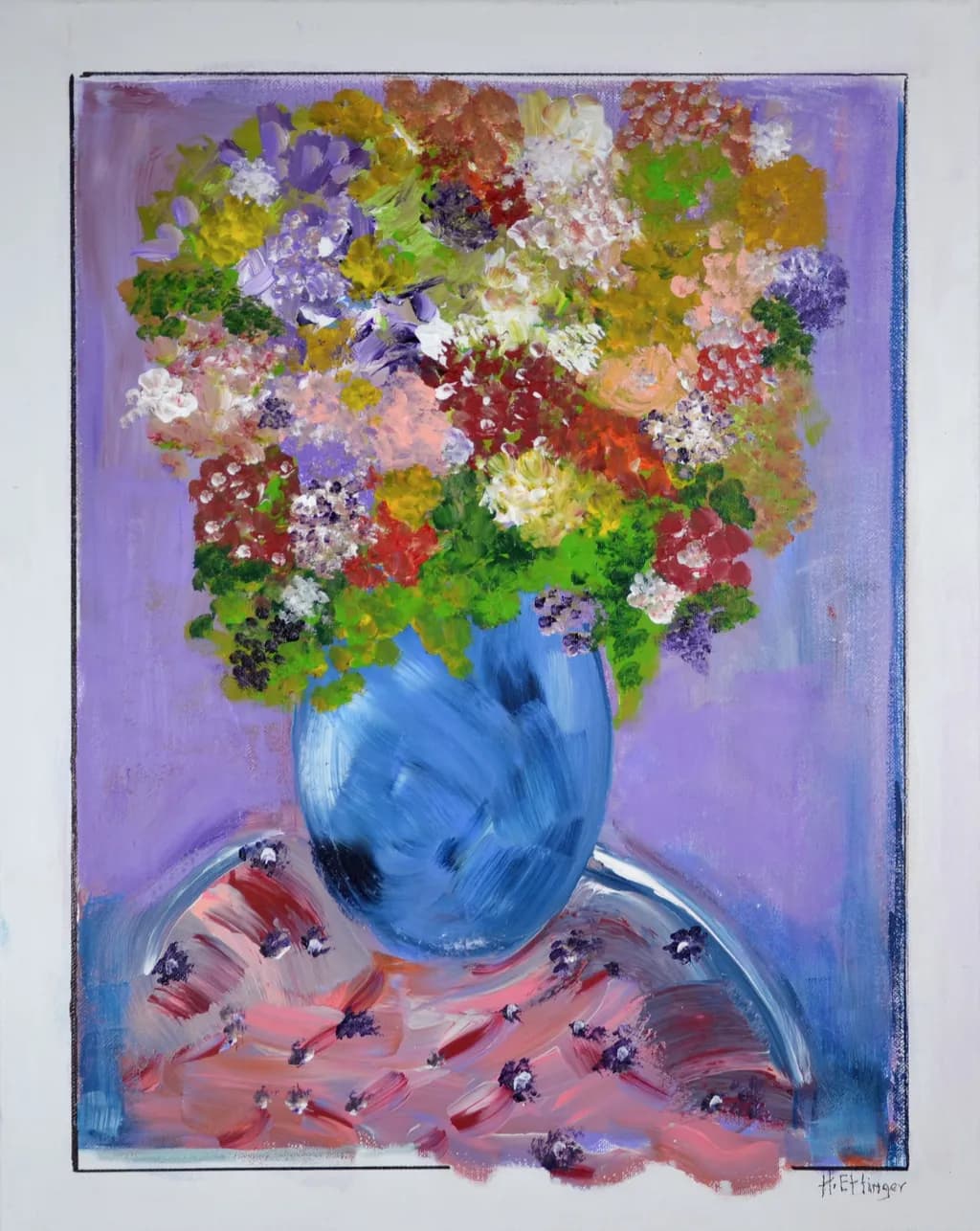 Colorful Flowers in Blue Vase