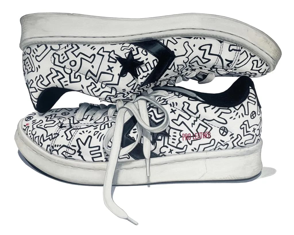 Urban Canvas: A Playful Dance of Lines and Shapes on Classic Sneakers
