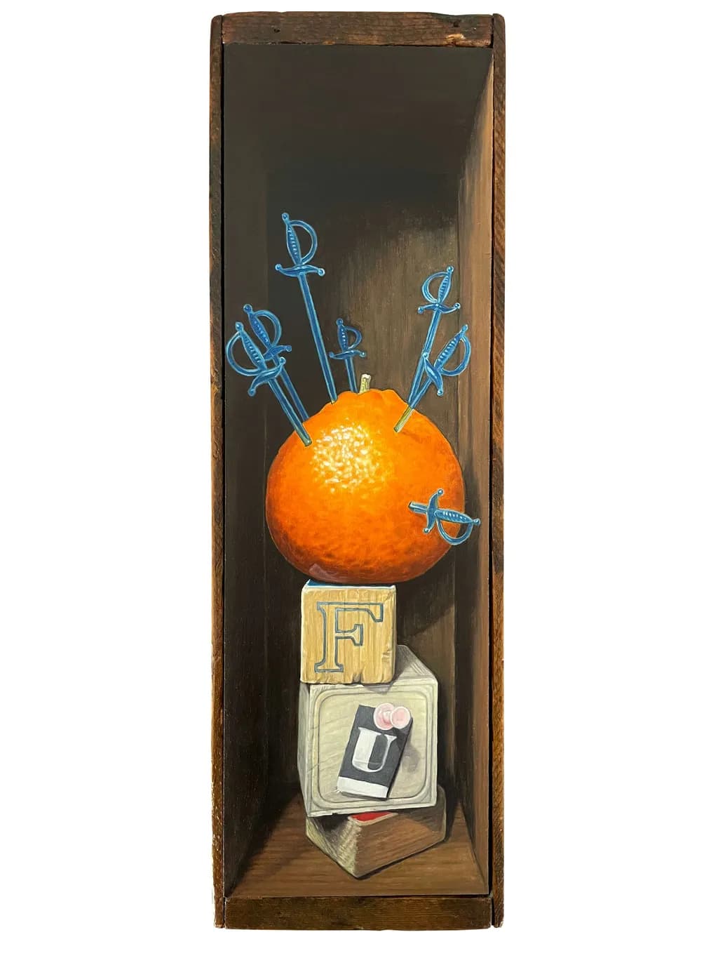 Citrus Conquest: A Playful Still Life of Orange and Swords