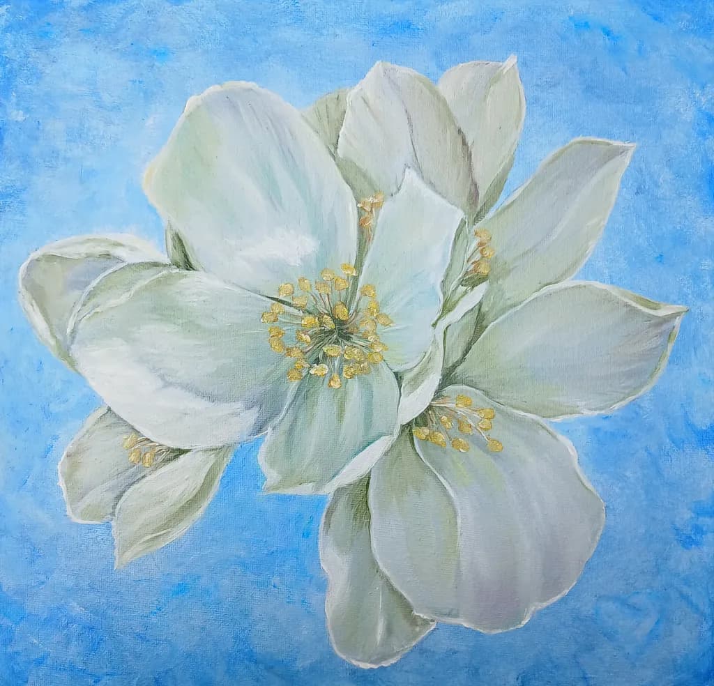 White Petals on Blue