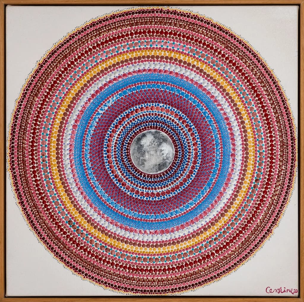 Celestial Harmony: A Dance of Colorful Circles Surrounding the Moon