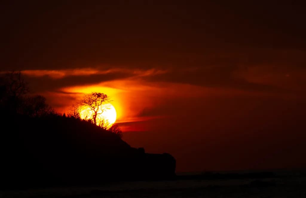 Whispers of Twilight: A Serene Sunset Silhouette Over Tranquil Waters
