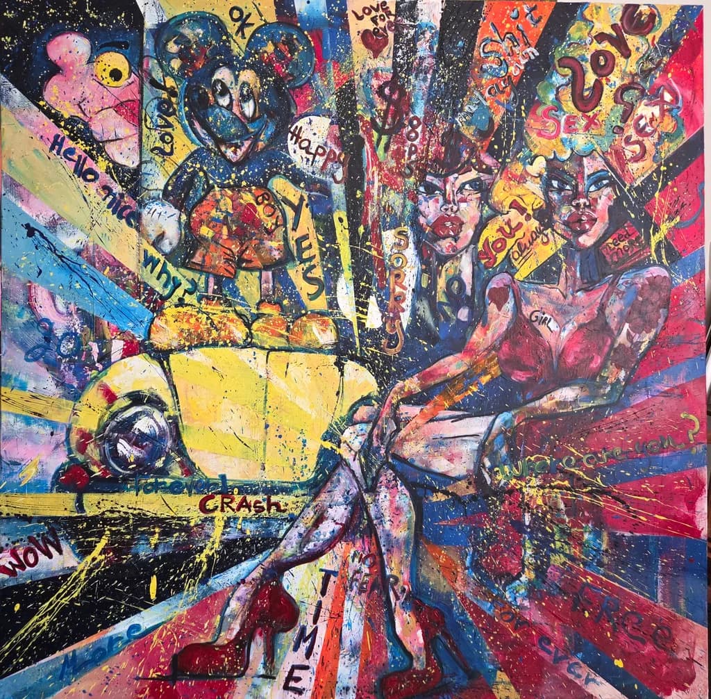 Vibrant Chaos: A Playful Collision of Pop Culture and Provocative Expression