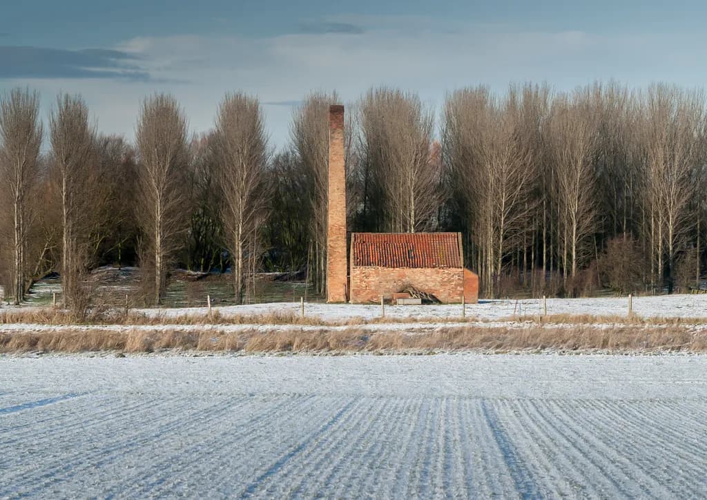 Winter's Embrace: A Rustic Landscape of Abandonment and Serenity