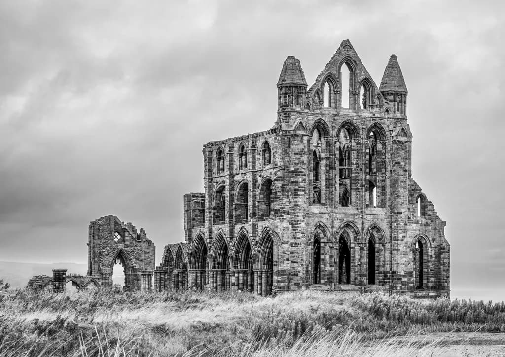 Whispers of Time: The Ruins of Whitby Abbey in Monochrome Elegance