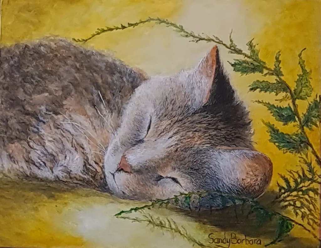 Whispers of Serenity: A Sleeping Cat Amidst Nature's Embrace