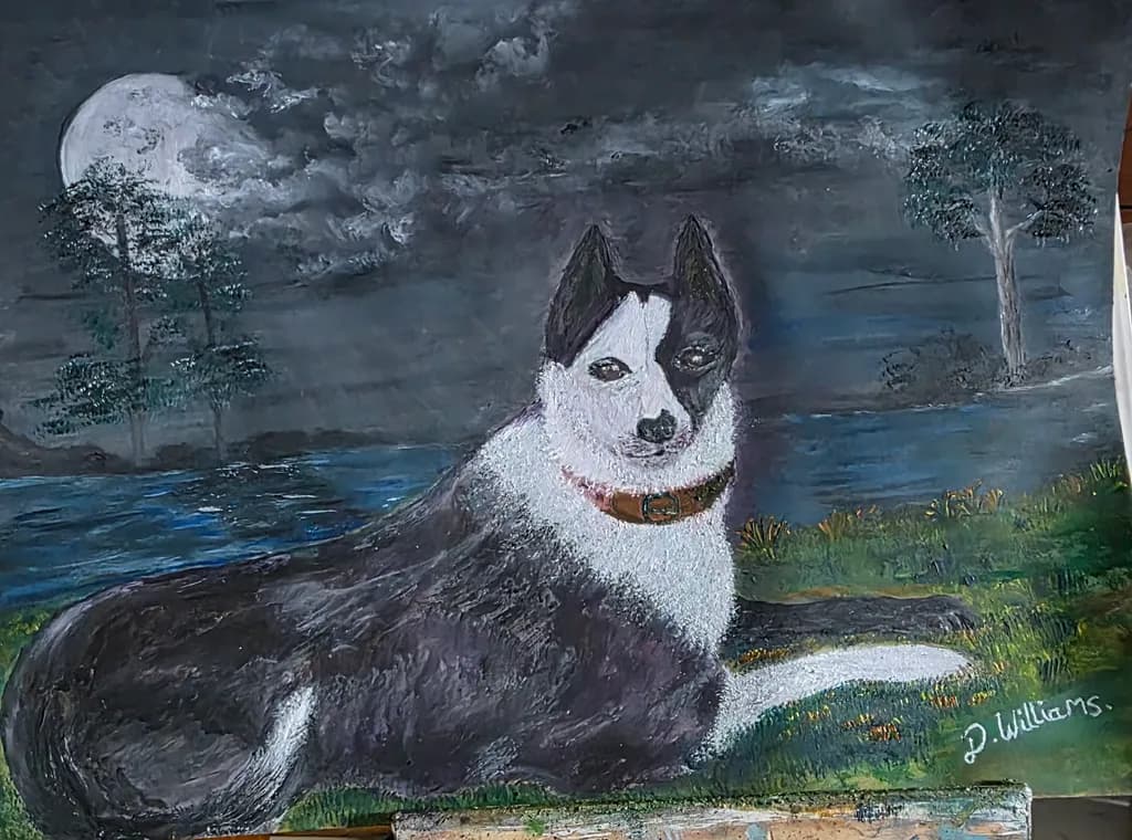Moonlit Dog by the Lake
