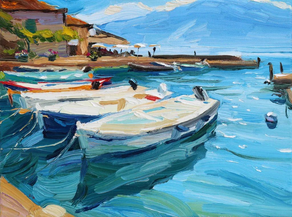 Serenity by the Shore: A Vibrant Dance of Boats on Tranquil Waters