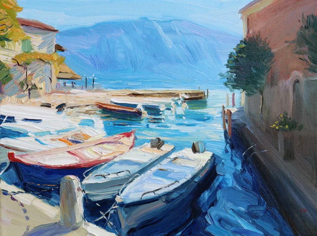 Serene Harbor: A Tranquil Dance of Boats and Blue Waters