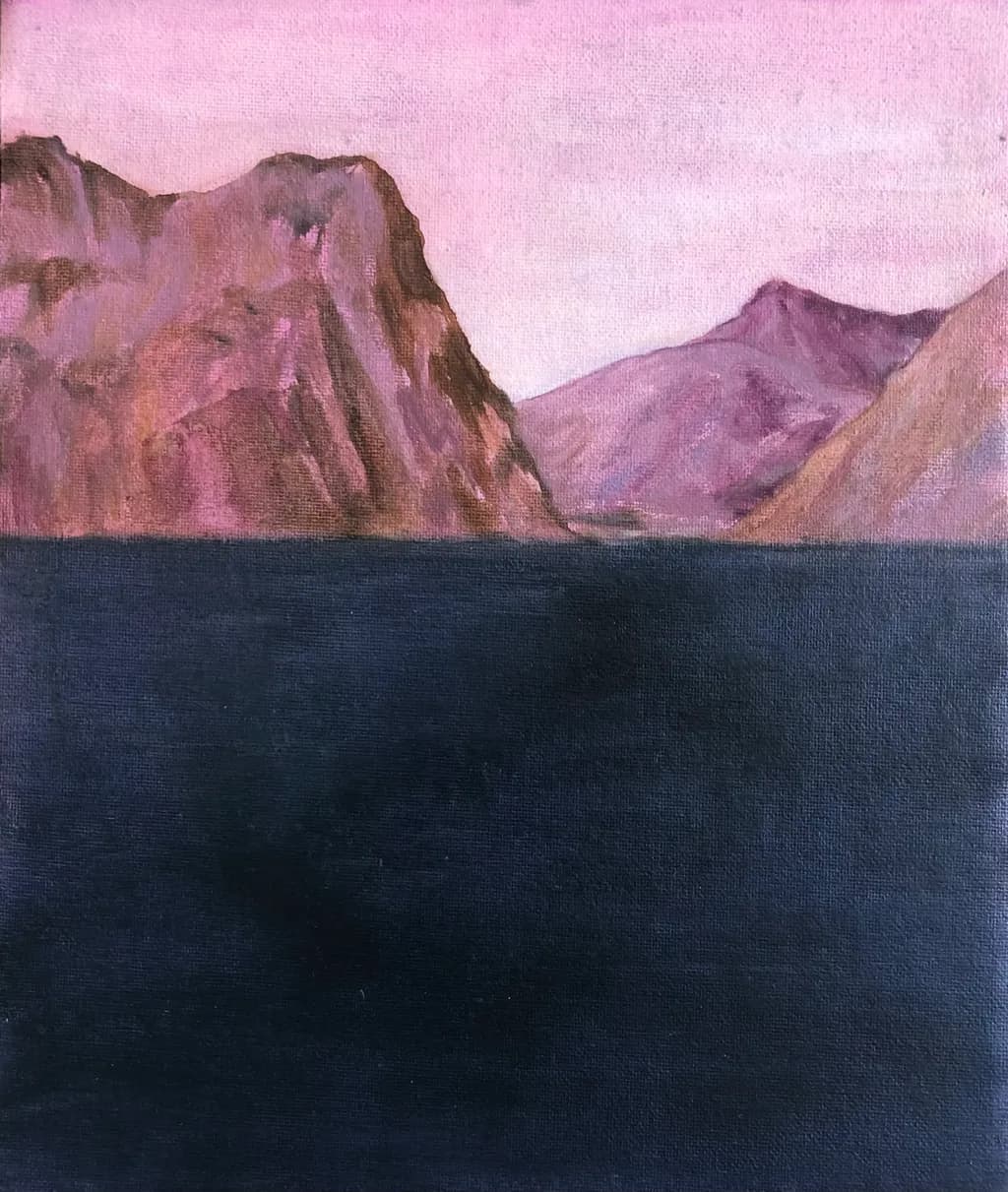 Whispers of Dusk: A Serene Mountain Reflection in Soft Hues