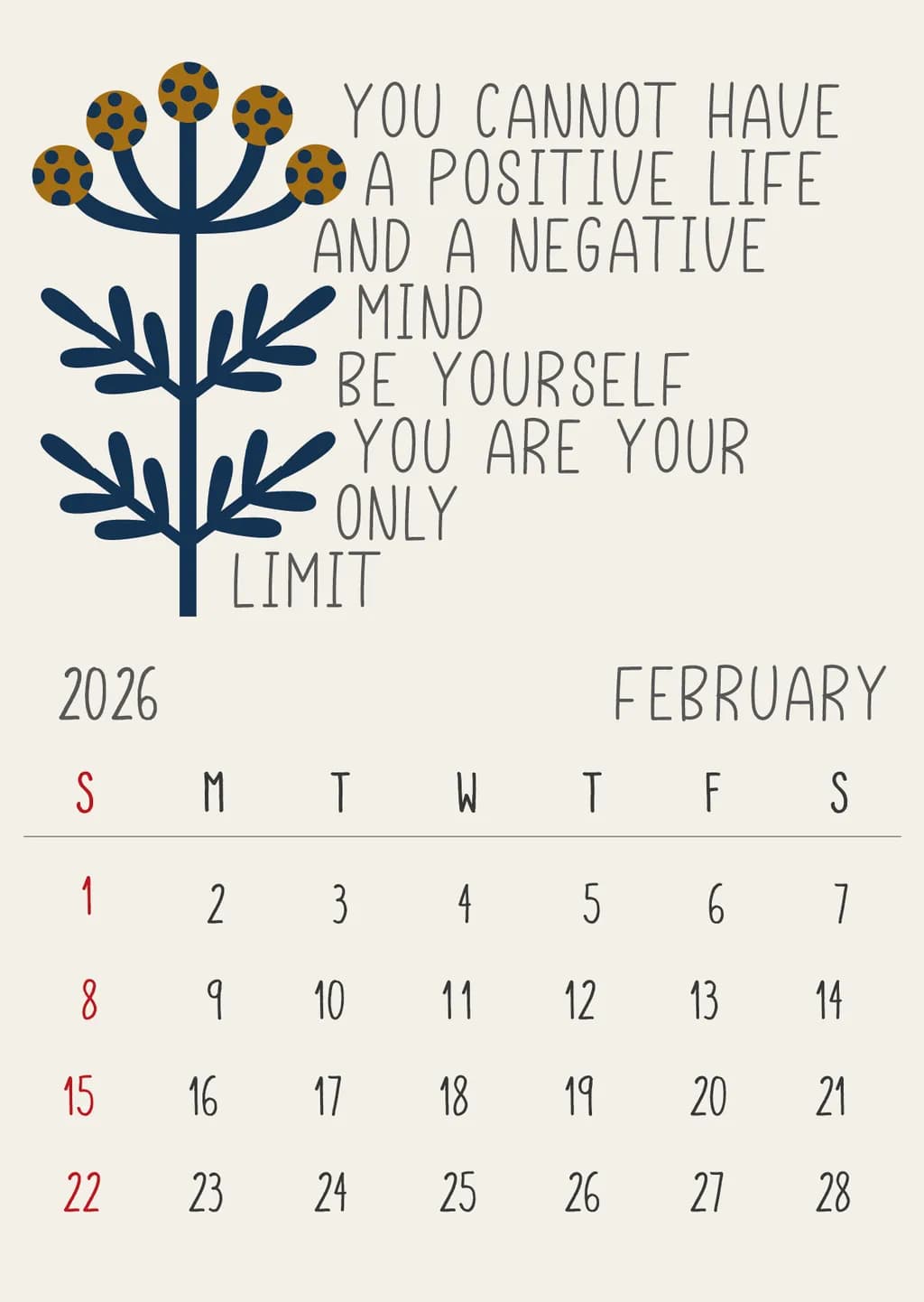 Positive Mindset Calendar