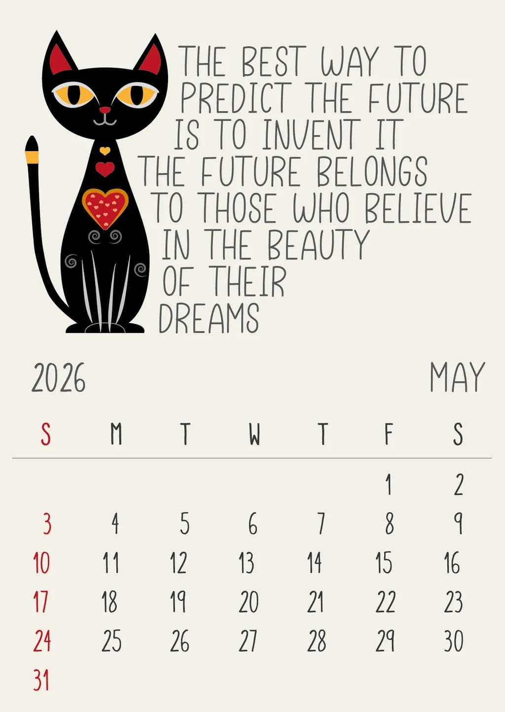 May Cat Calendar 2026