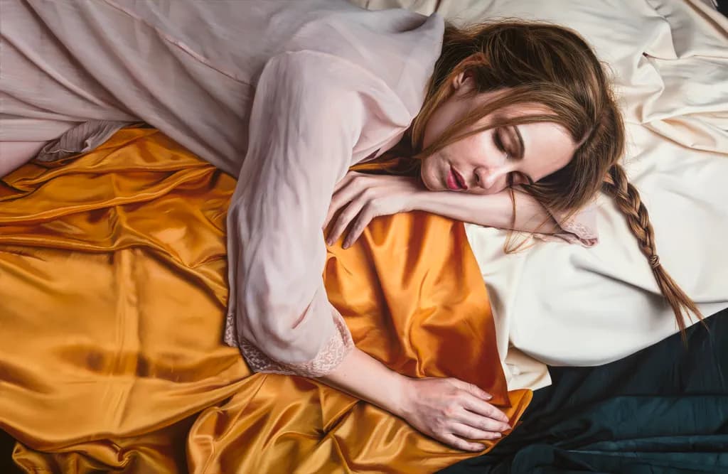 Whispers of Serenity: A Dreamlike Embrace on Silken Textiles