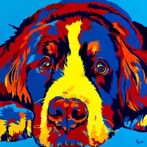 Vibrant Canine Expression: A Colorful Portrait of Joyful Companionship
