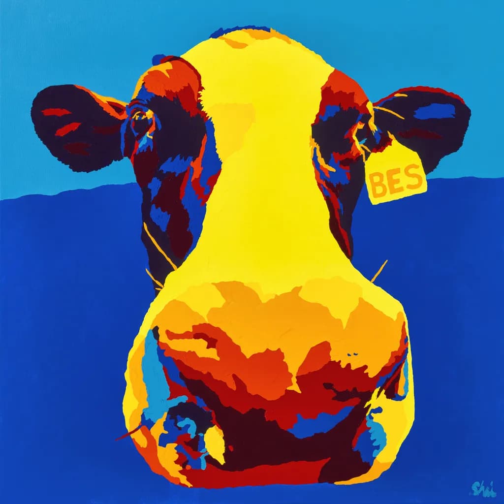 Vibrant Cow Portrait: A Colorful Tribute to Farm Life