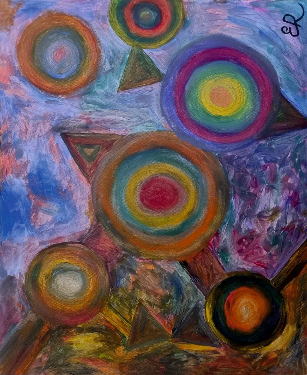 Vibrant Harmony: A Dance of Colorful Circles and Triangles in Abstract Expressionism