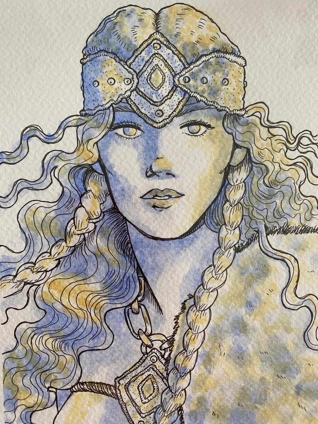 Ethereal Warrior: A Watercolor Portrait of Brave Elegance