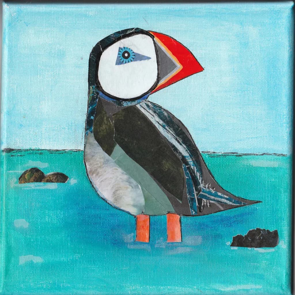 Birds series - Lovely puffin in summer waters